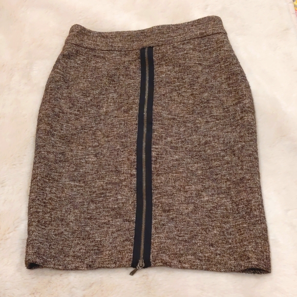 Tweed Skirt 2 petite Brown Nubby Wool Blend zipper Edgy Office Style Nordstrom - Picture 1 of 5